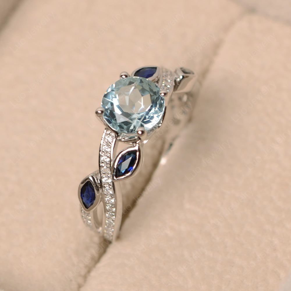 Aquamarine Art Deco Engagement Ring With Leaf - LUO Jewelry