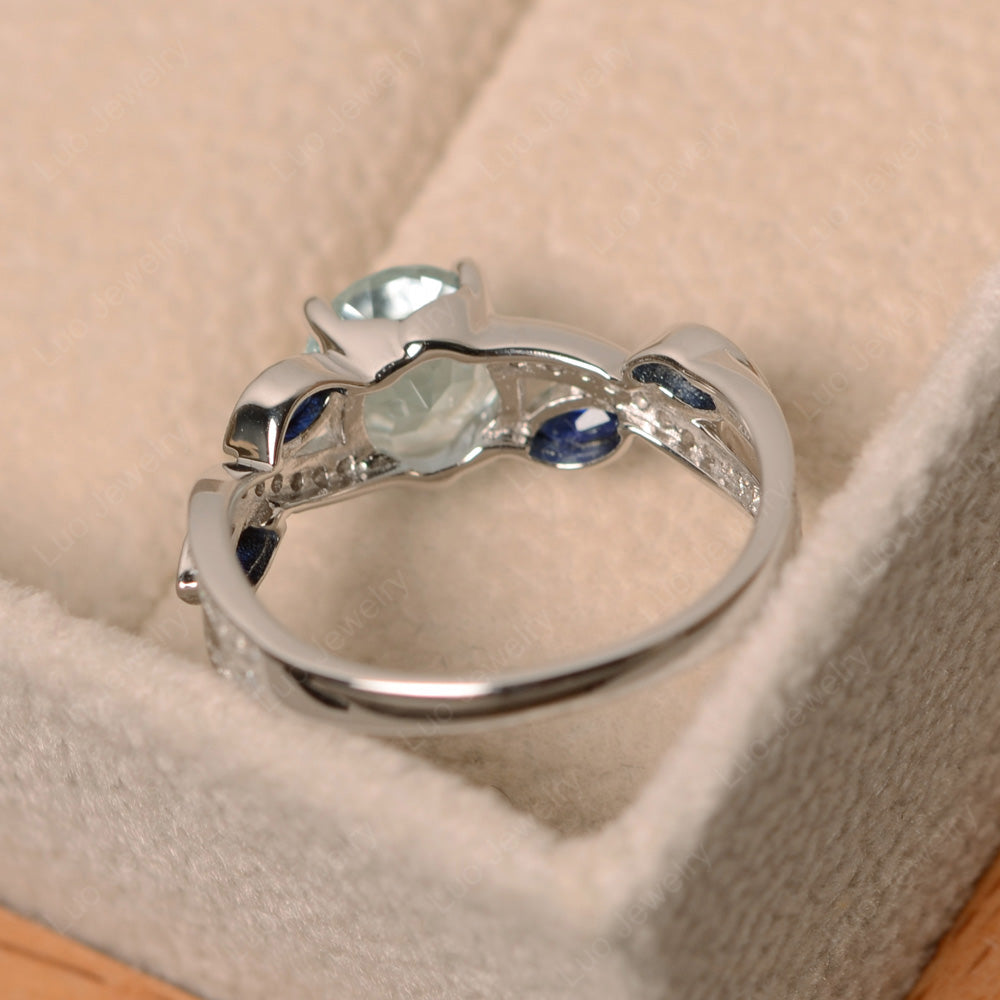 Aquamarine Art Deco Engagement Ring With Leaf - LUO Jewelry