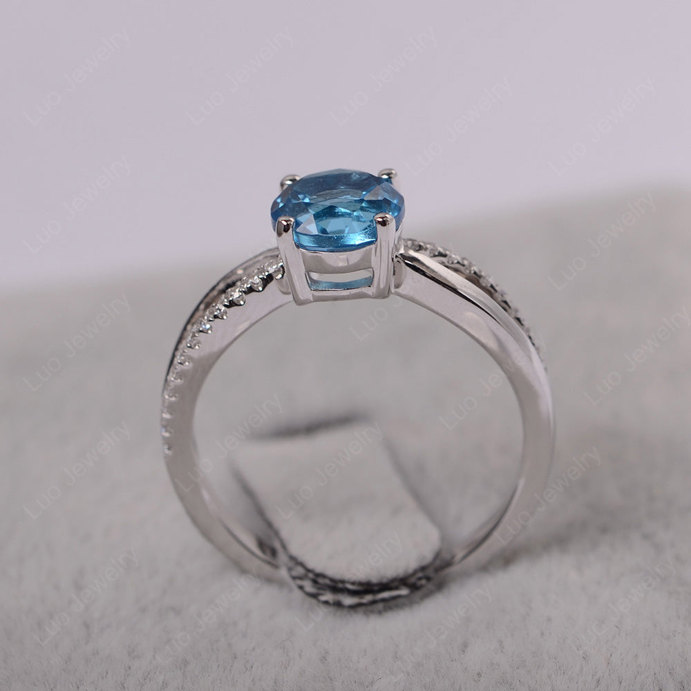 Split Shank Swiss Blue Topaz Proposal Ring 925 Silver White Topaz Half Eternity Wedding Ring Unique Style Blue Topaz Engagement Gifted store Ring.