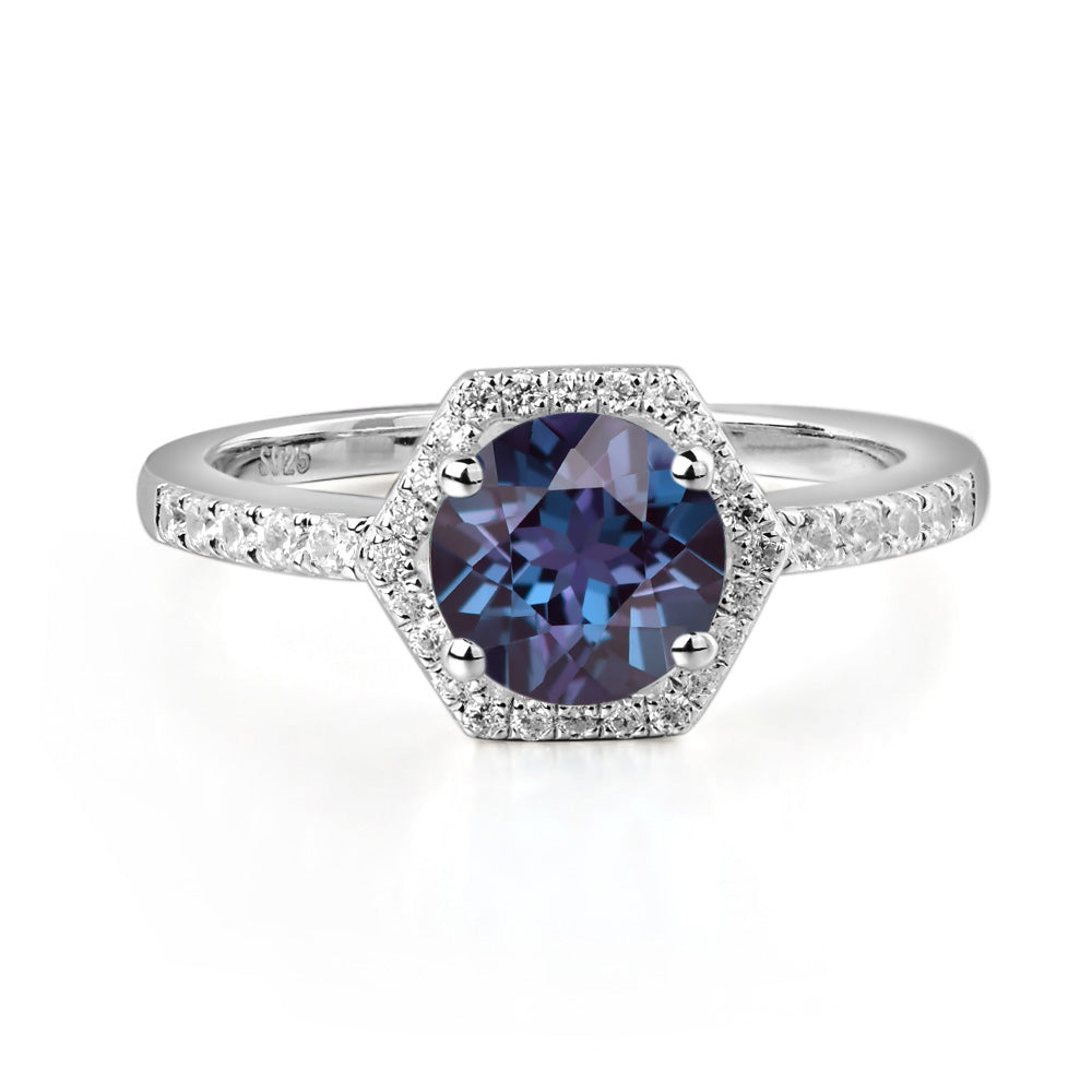 Lab Grown Alexandrite Hexagon Halo Engagement Ring | LUO