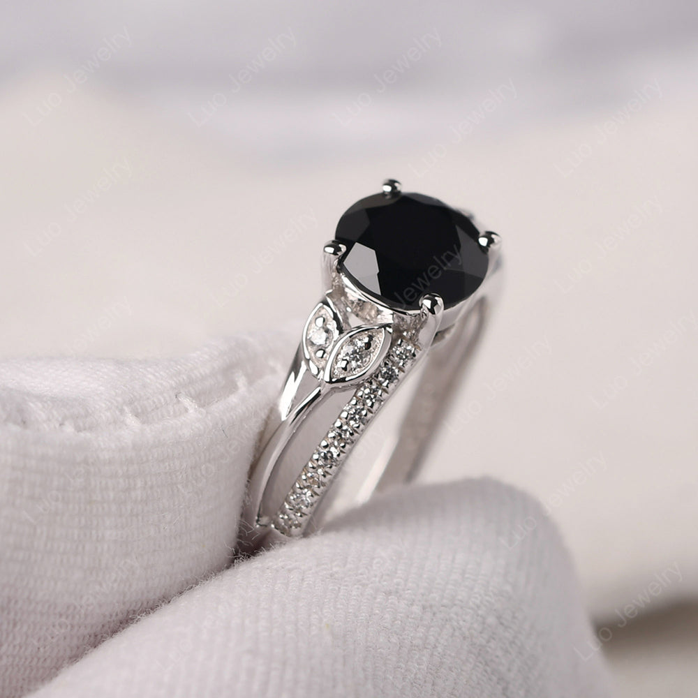 Round Cut Black Spinel Engagement Ring White Gold | LUO