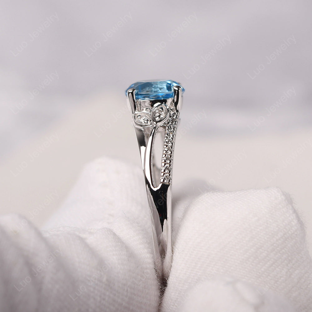 Swiss Blue outlet Topaz Ring Flower Engagement Ring Round Cut Stone Leaf Ring November Birthstone