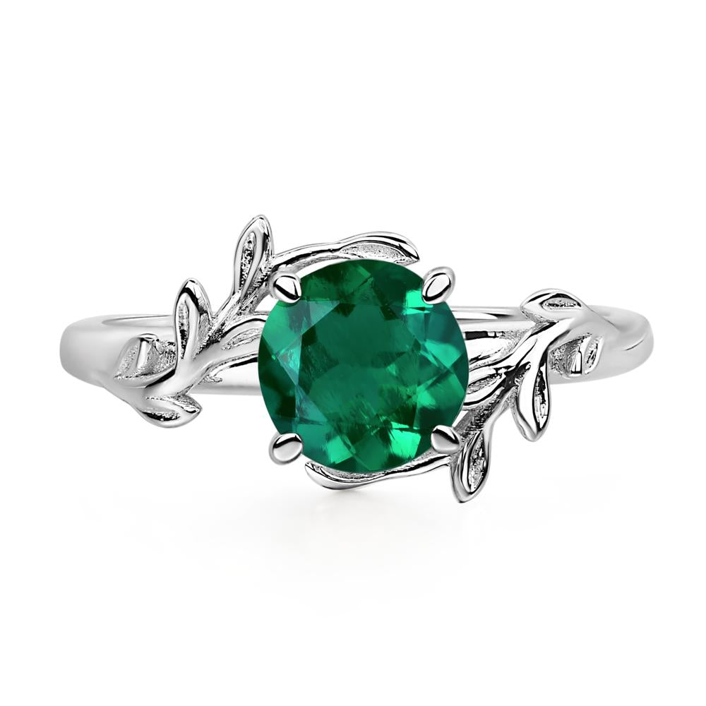 Vine Lab Created Emerald Solitaire Engagement Ring - LUO Jewelry #metal_14k white gold