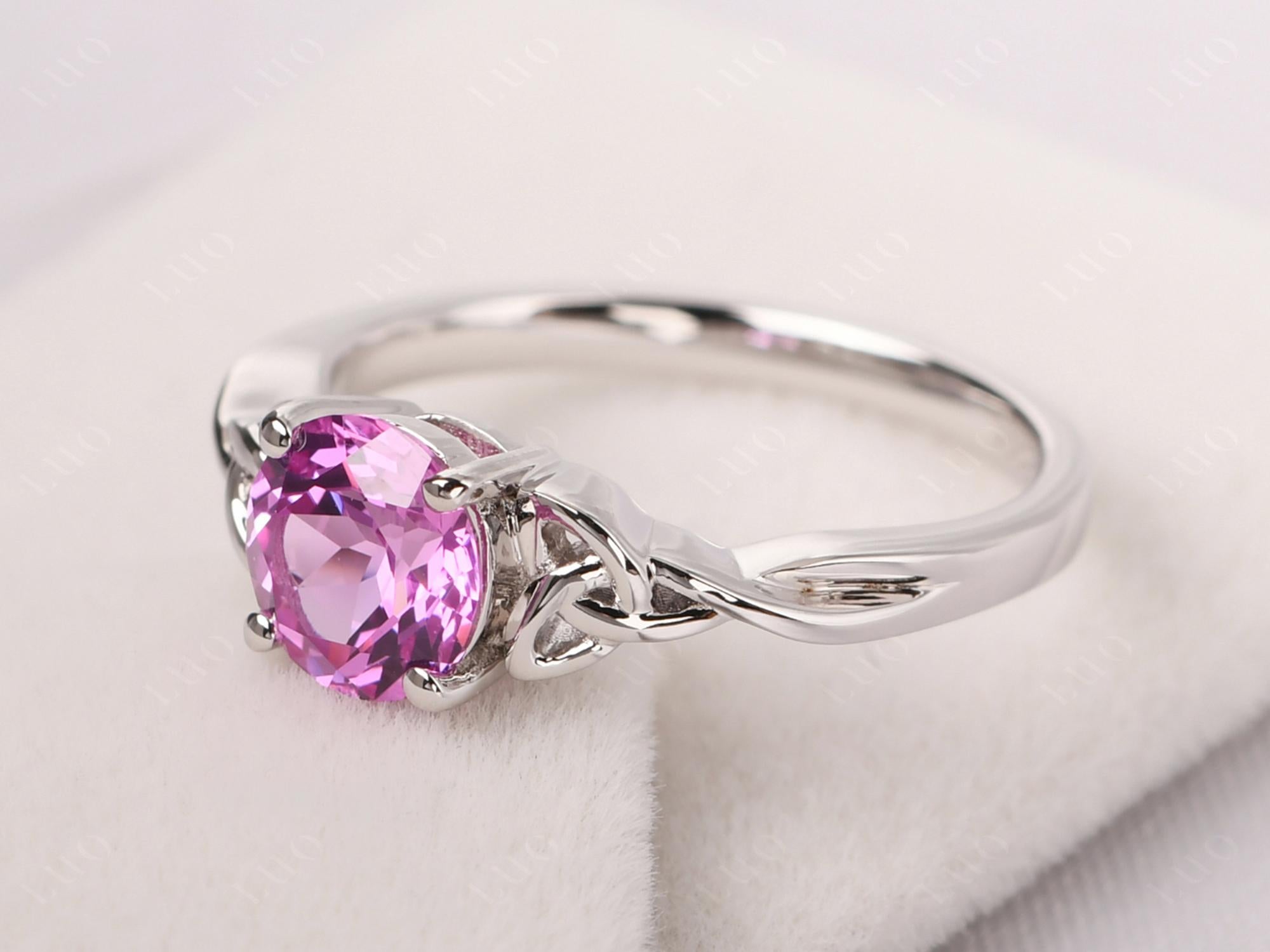 Round Cut Lab Pink Sapphire Celtic Ring - LUO Jewelry