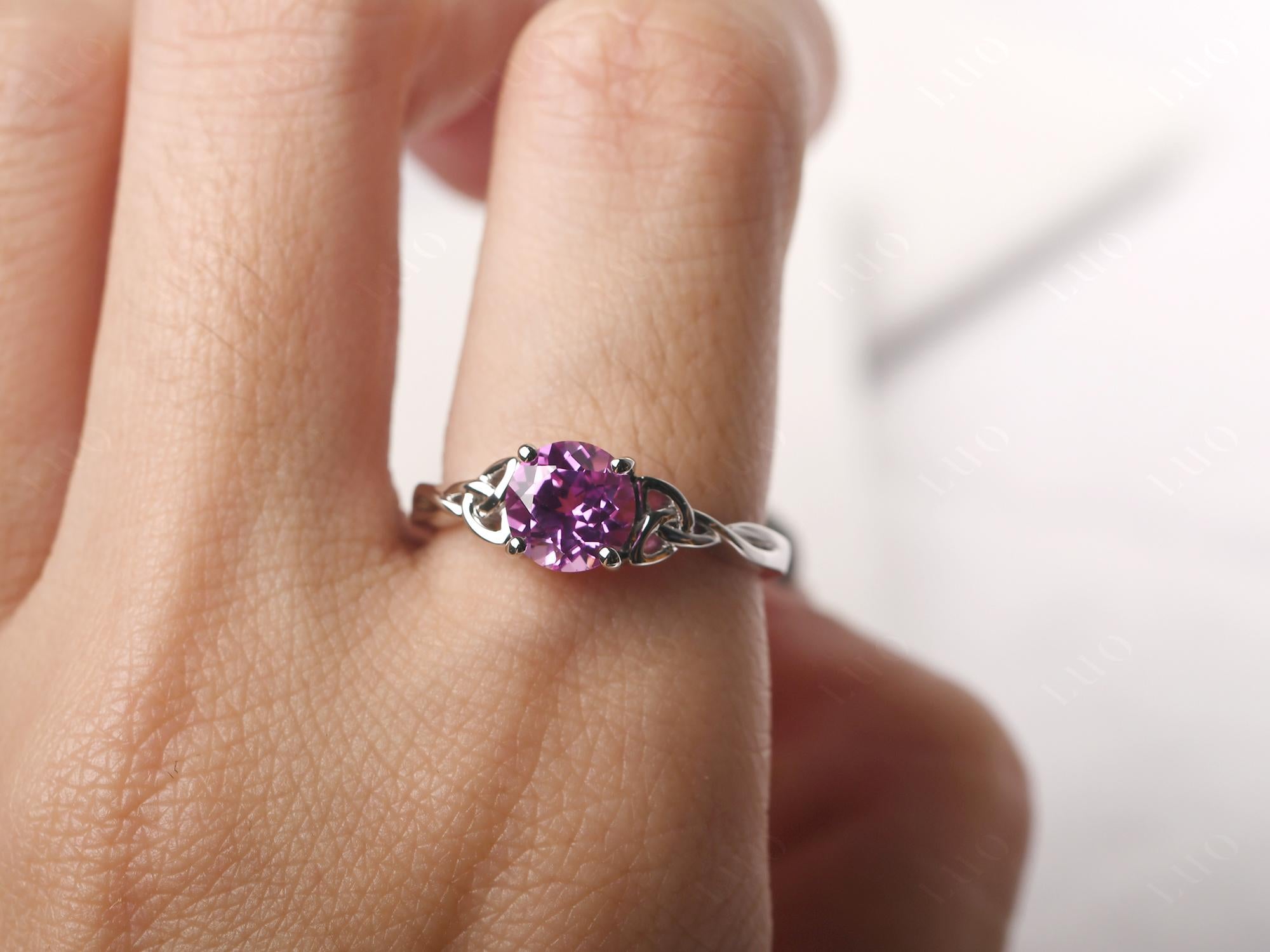 Round Cut Lab Pink Sapphire Celtic Ring - LUO Jewelry