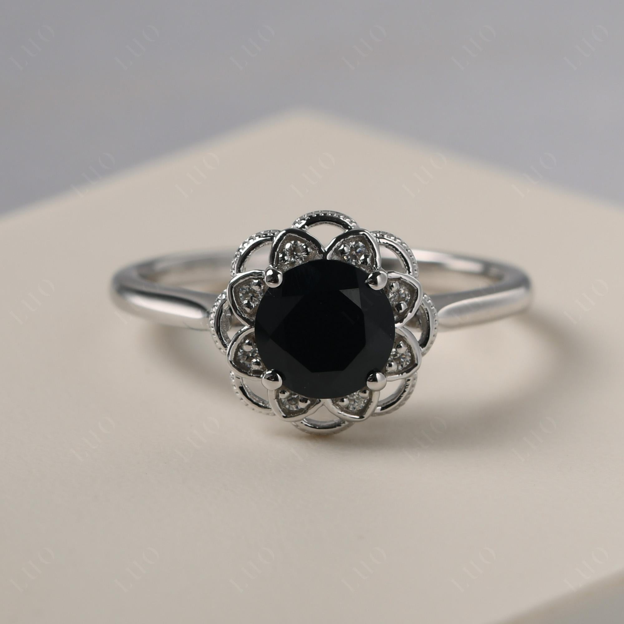 Black Stone Vintage Inspired Filigree Ring | LUO