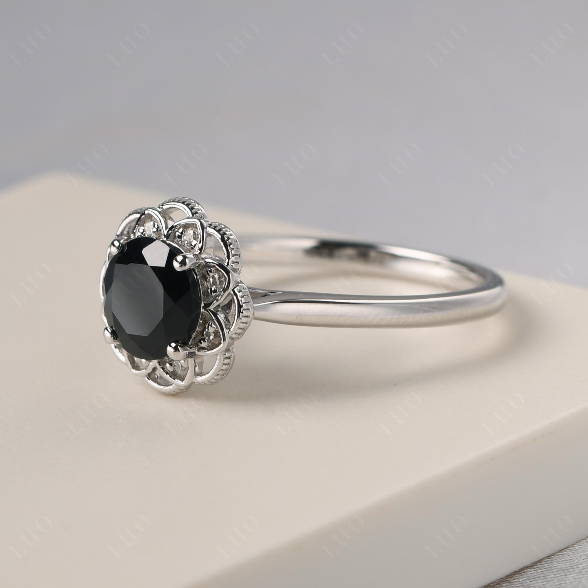 Black Stone Vintage Inspired Filigree Ring | LUO