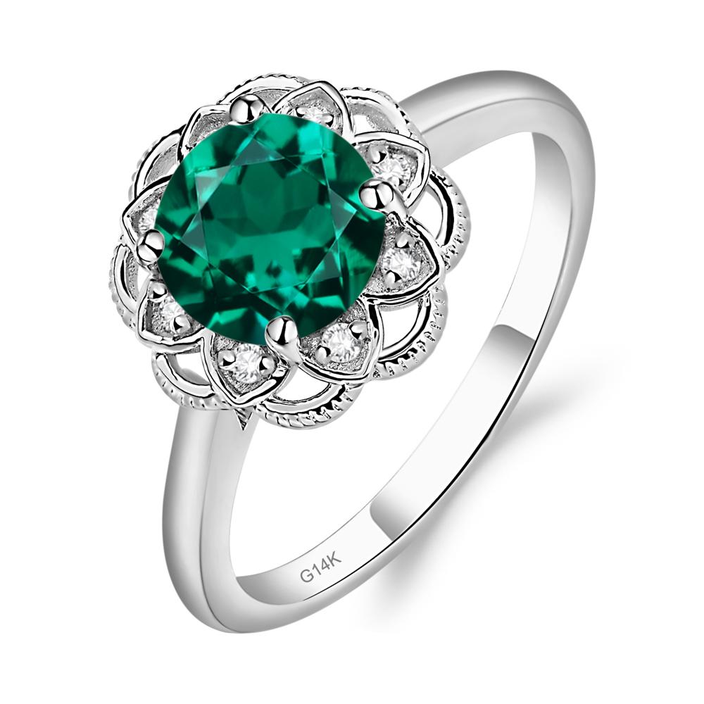 Emerald Vintage Inspired Filigree Ring - LUO Jewelry #metal_14k white gold