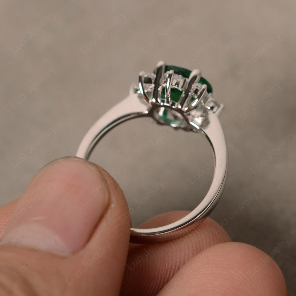 Brilliant Cut Lab Emerald Halo Engagement Ring - LUO Jewelry