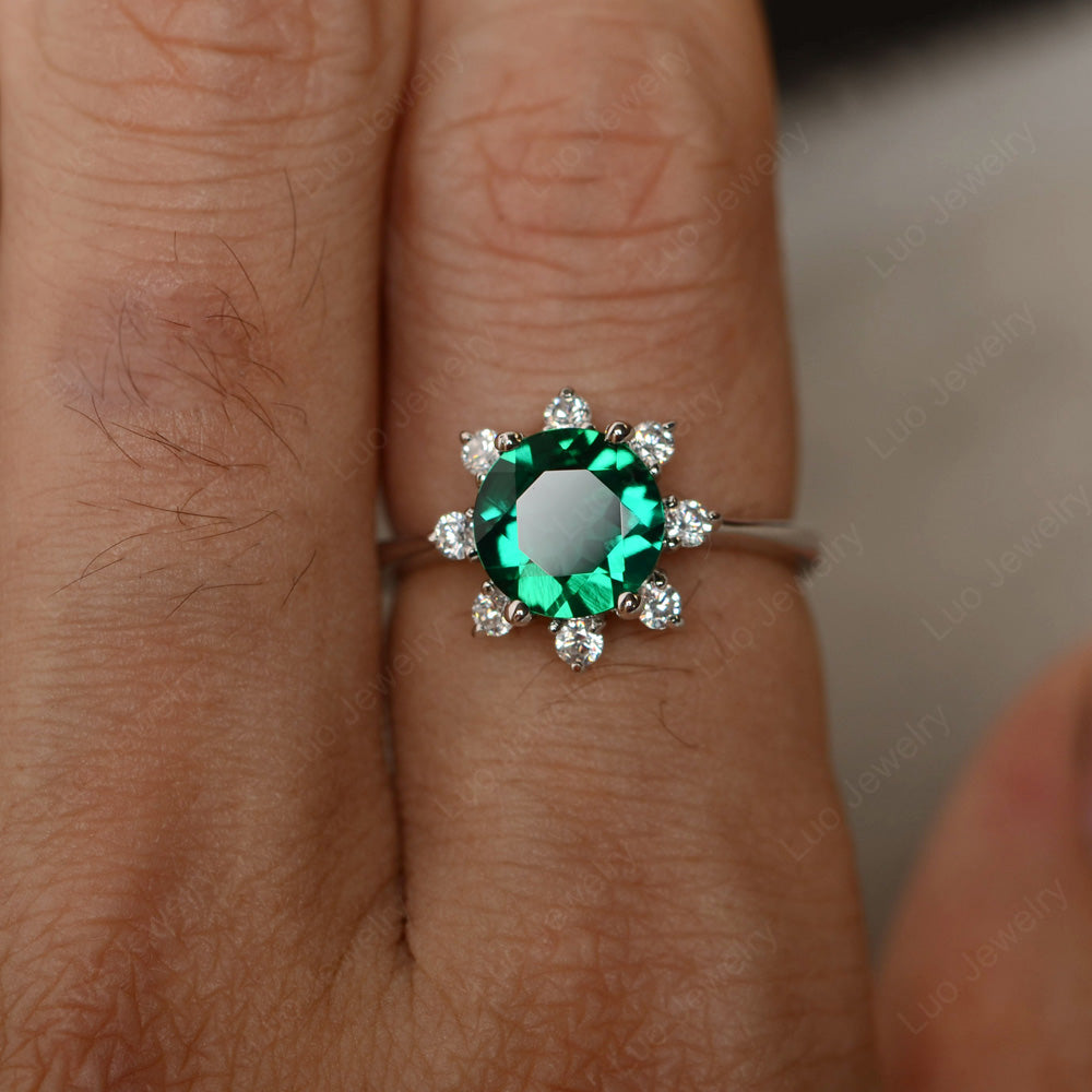 Brilliant Cut Lab Emerald Halo Engagement Ring - LUO Jewelry