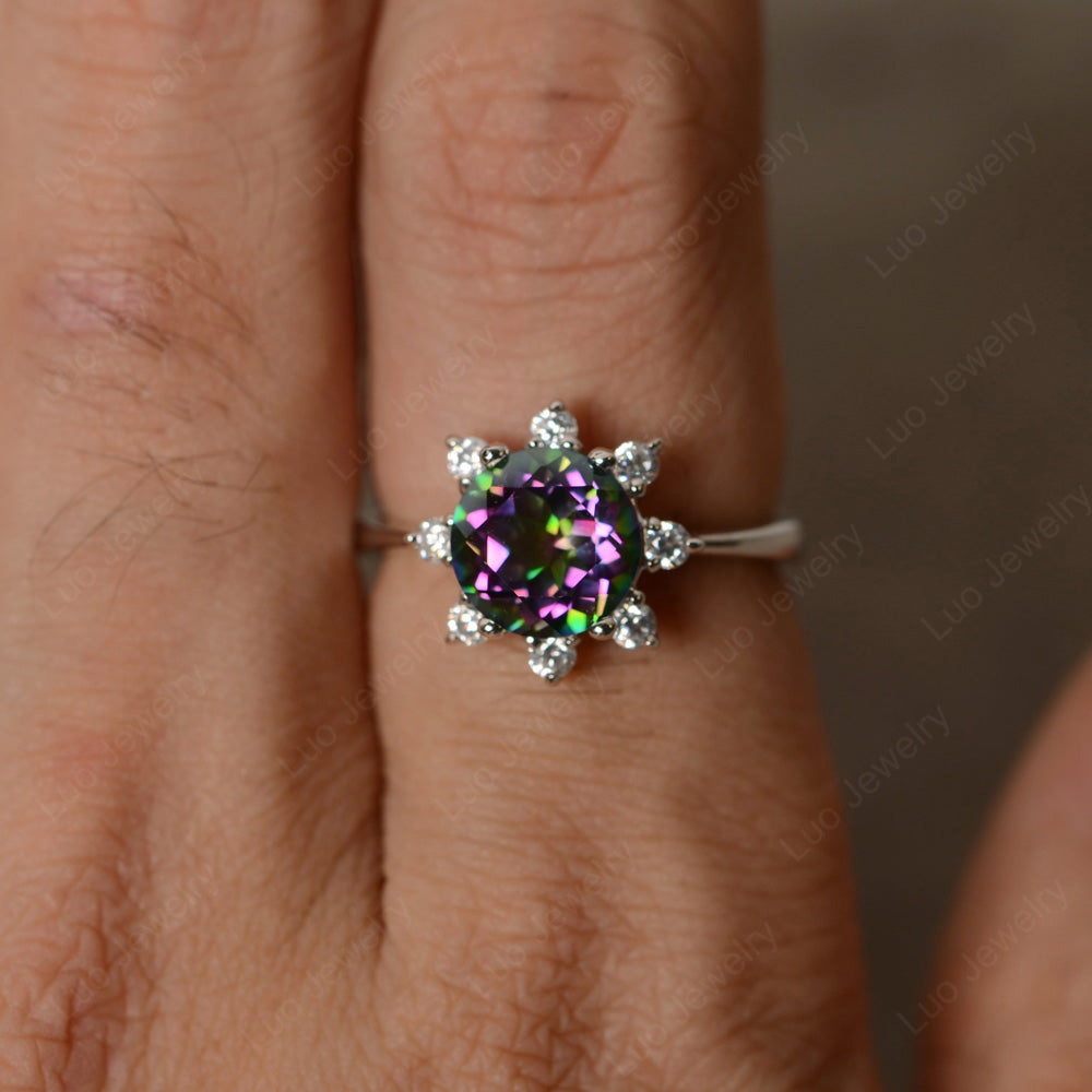 Brilliant Cut Mystic Topaz Halo Engagement Ring - LUO Jewelry