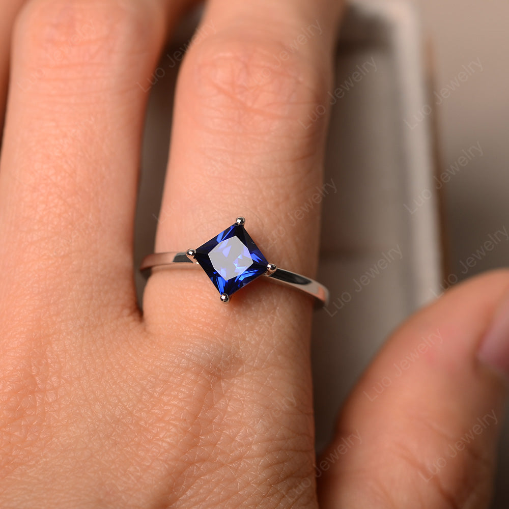 Princess Lab Sapphire Solitaire Engagement Ring - LUO Jewelry