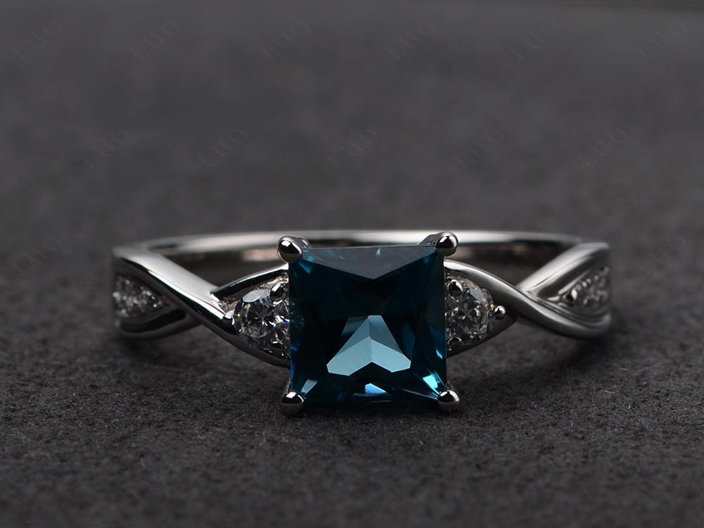 Princess Cut London Blue Topaz Engagement Ring - LUO Jewelry