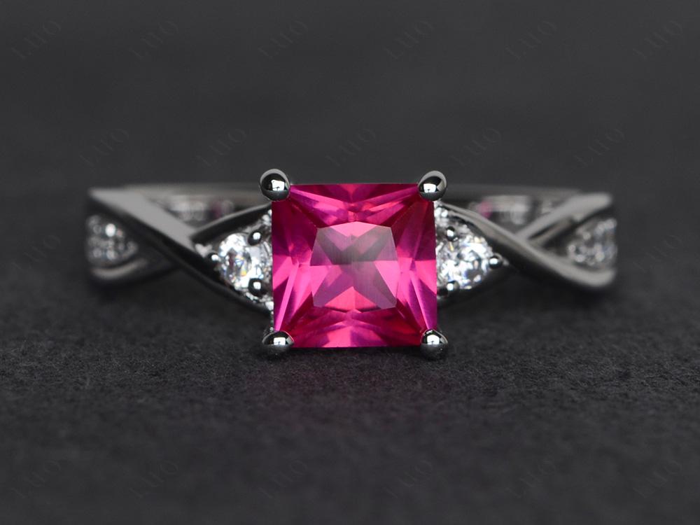 Princess Cut Ruby Engagement Ring - LUO Jewelry