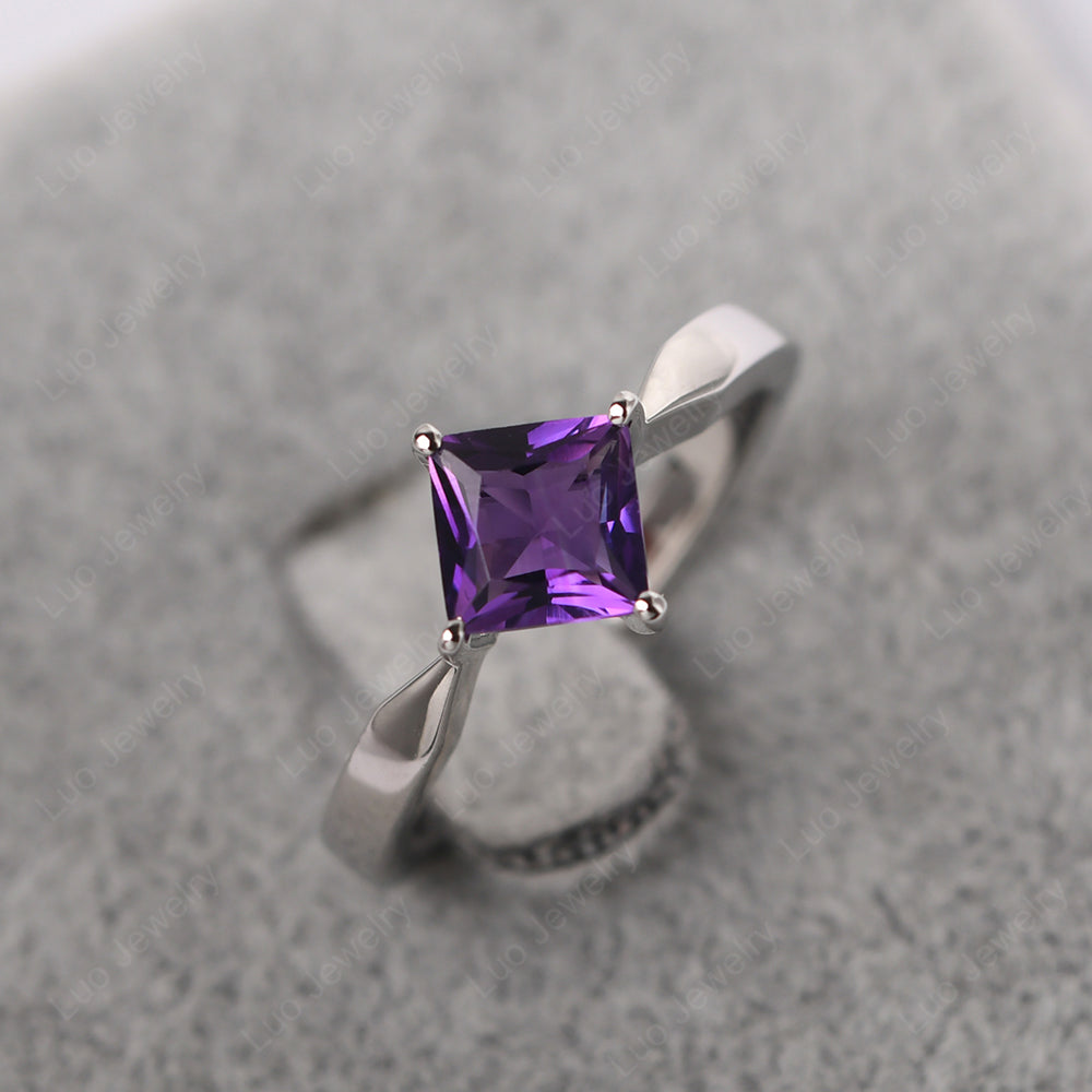 Princess Cut Kite Set Amethyst Solitaire Ring - LUO Jewelry