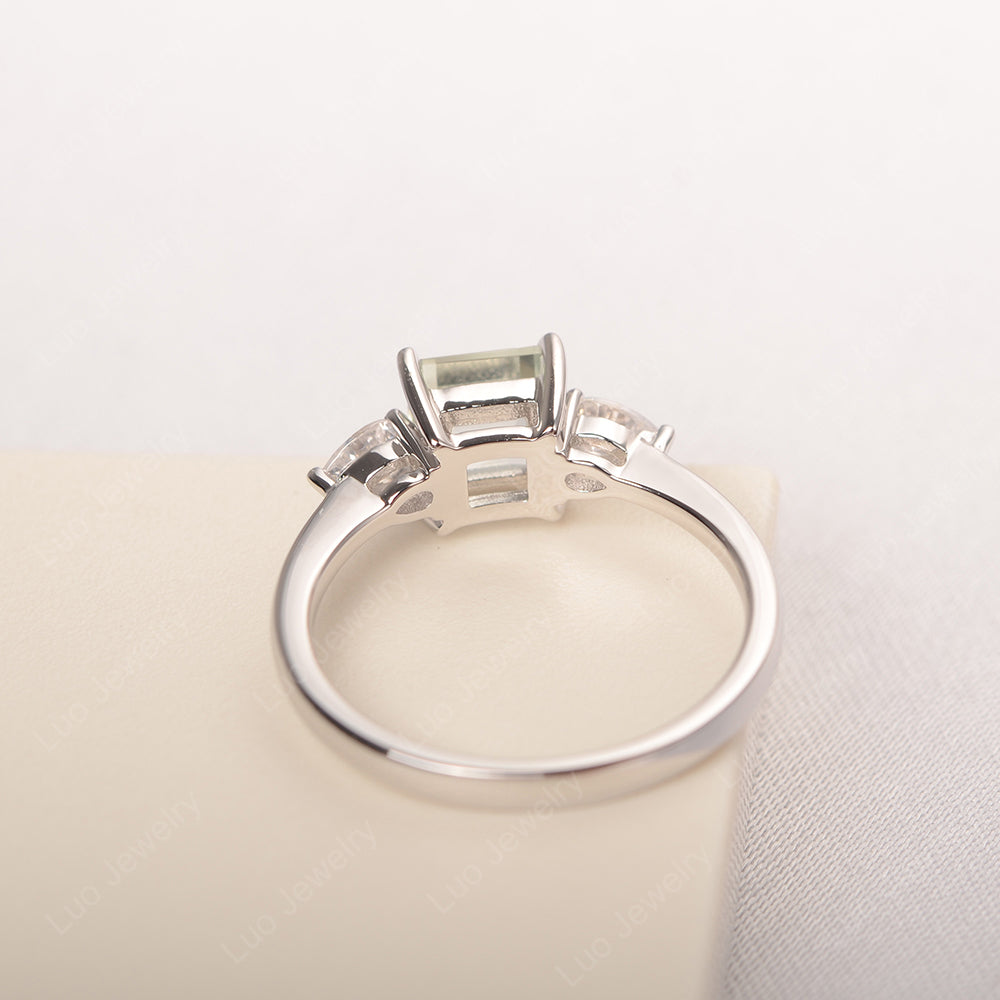 Square Cut Green Amethyst Ring With Pear Side Stone - LUO Jewelry