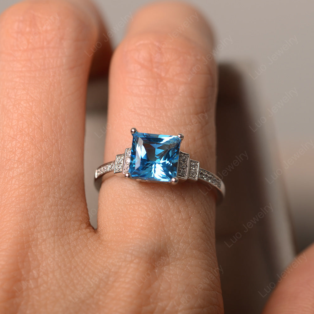 Princess Cut Swiss Blue Topaz Wedding Ring For Women - LUO Jewelry