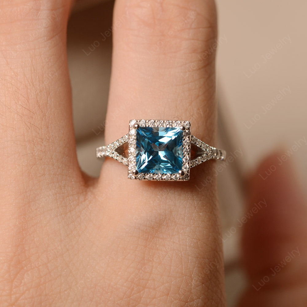 Split Shank Swiss Blue Topaz Proposal Ring 925 Silver White Topaz Half Eternity Wedding Ring Unique Style Blue Topaz Engagement good Gifted Ring.