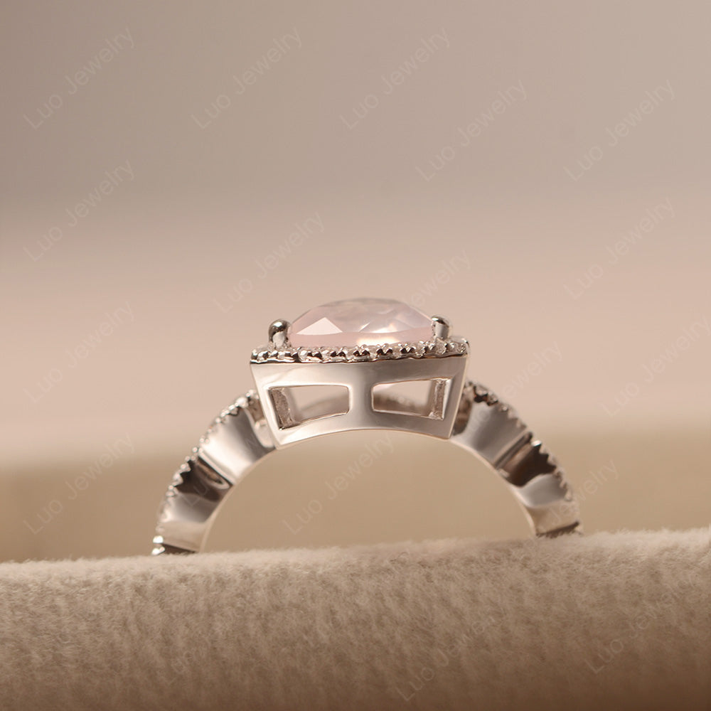 Trillion Cut Rose Quartz Cocktail Halo Ring - LUO Jewelry