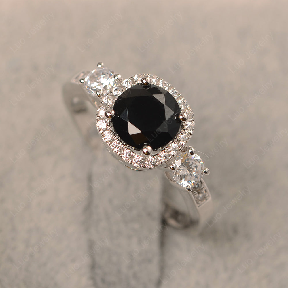 Brilliant Cut Black Stone Halo Wedding Ring Gold - LUO Jewelry