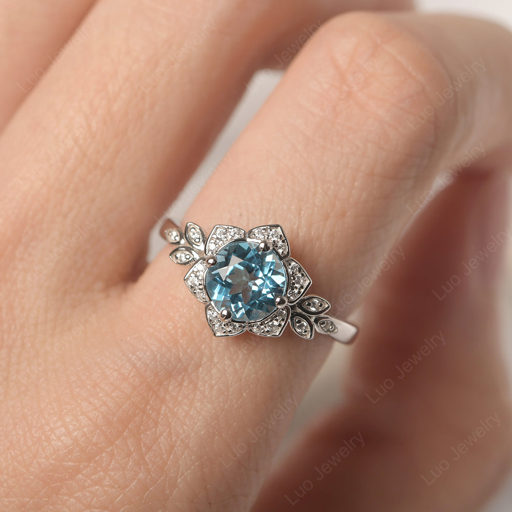 Nature Inspired Swiss Blue Topaz Engagement Ring, Natural Swiss Blue Topaz Flower Ring, Rose Flower Ring, Swiss Blue Topaz discount Ring 925 Silver.