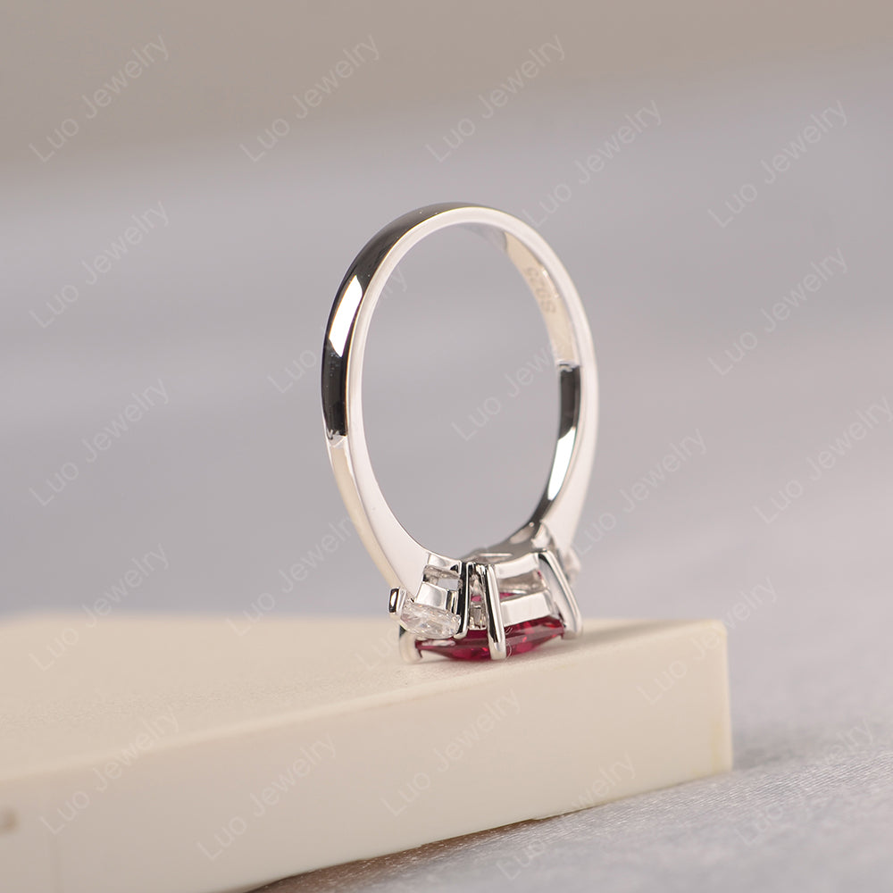 Princess Cut Ruby Ring With Pear Side Stone - LUO Jewelry