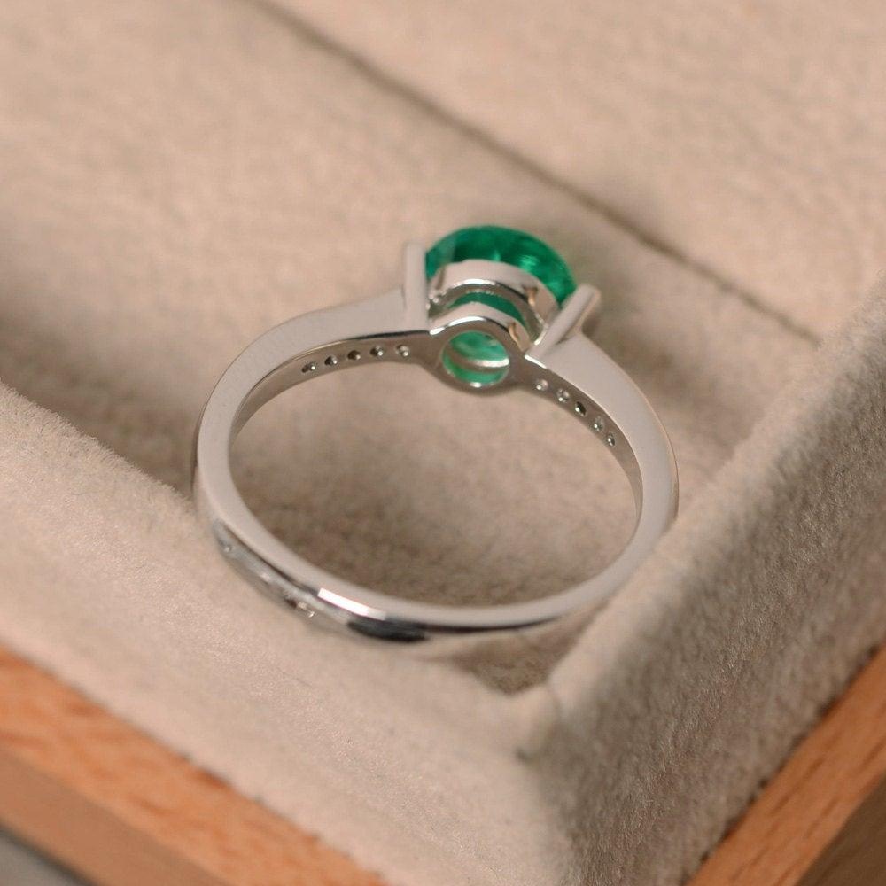 Round Brilliant Cut Lab Emerald Ring White Gold - LUO Jewelry